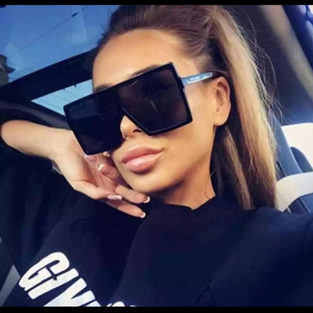 New Square Oversized Sunglasses Black Women - Picture 4 of 8